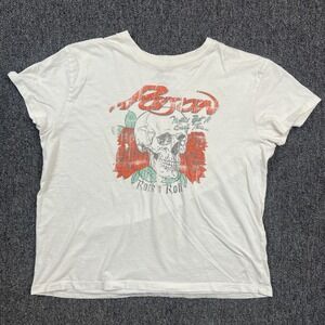 Poison 80s Aesthetic Rock n Roll Skull Roses Graphic Tee XL White Cotton Band T